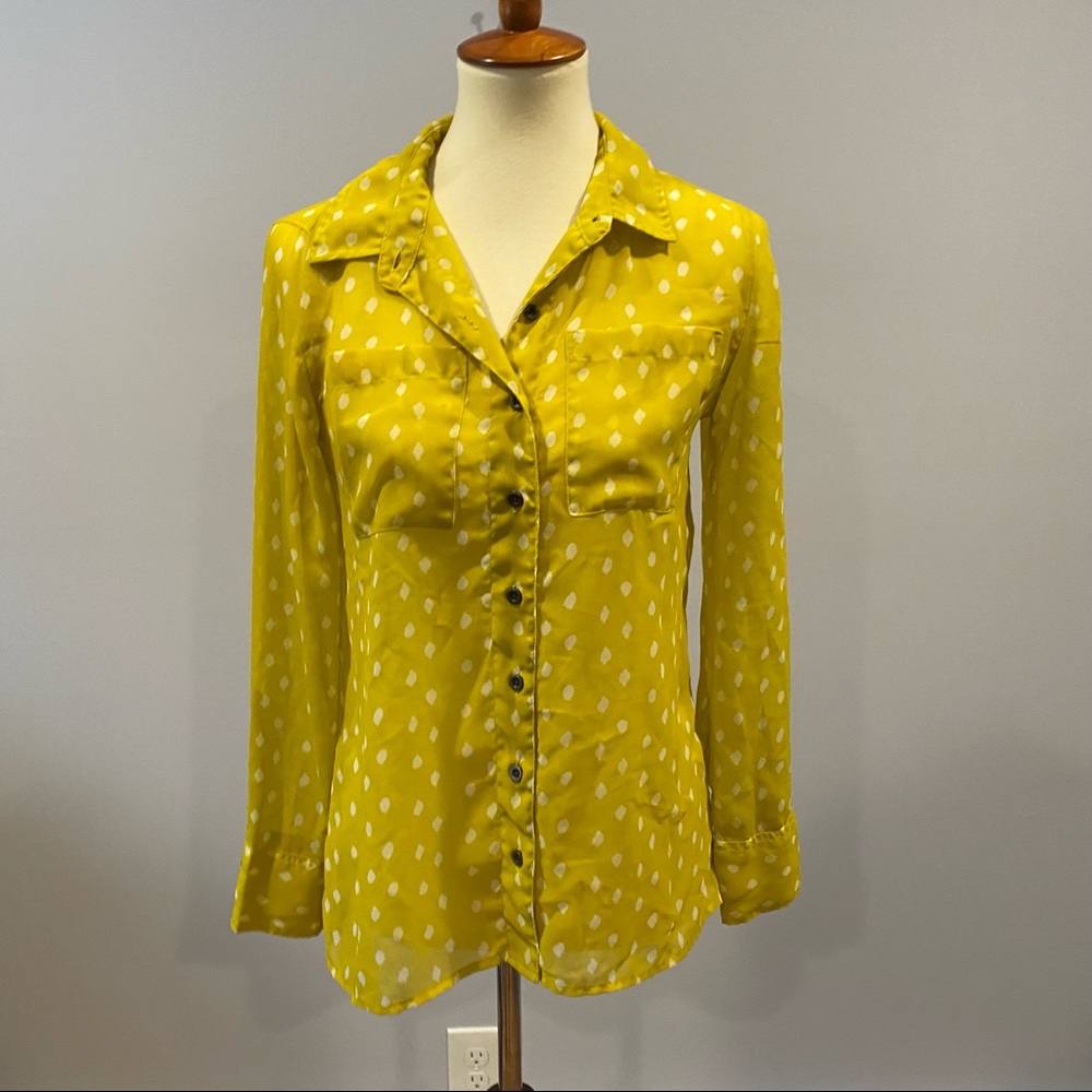 Mudd Yellow and While Double Breast Pocket Sheer Button Down